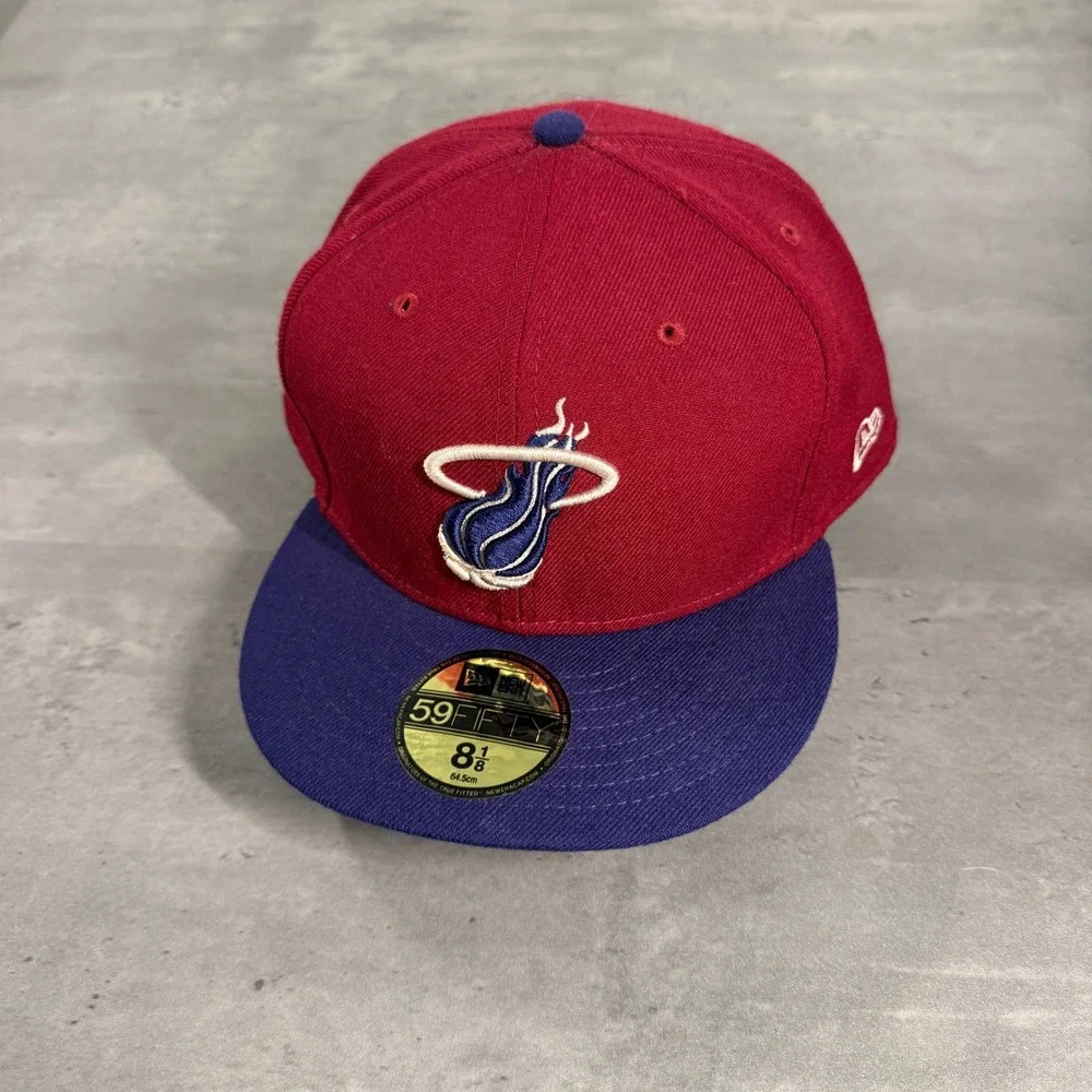 New Era Miami Heat Hat 8 1/8‎ Burgundy Indigo Blue 59FIFTY Fitted HWC NBA Cap